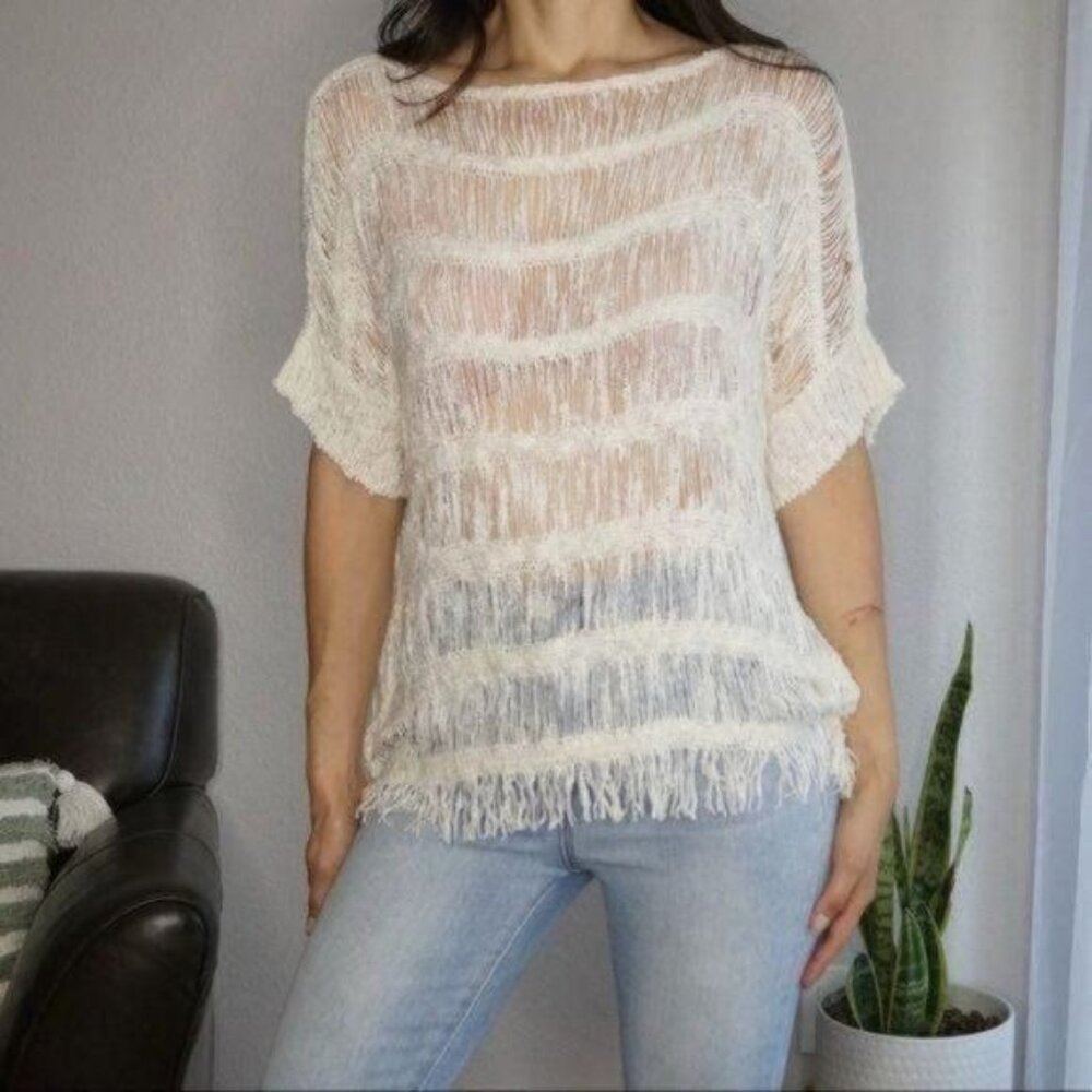 Trendology Ivory Open Knit Top Bathing-suit Coverup Size S